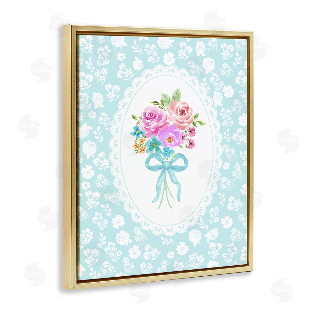Corinne Haig Aqua Feminine Bouquet Gold Floating Frame Canvas Wall Art Print