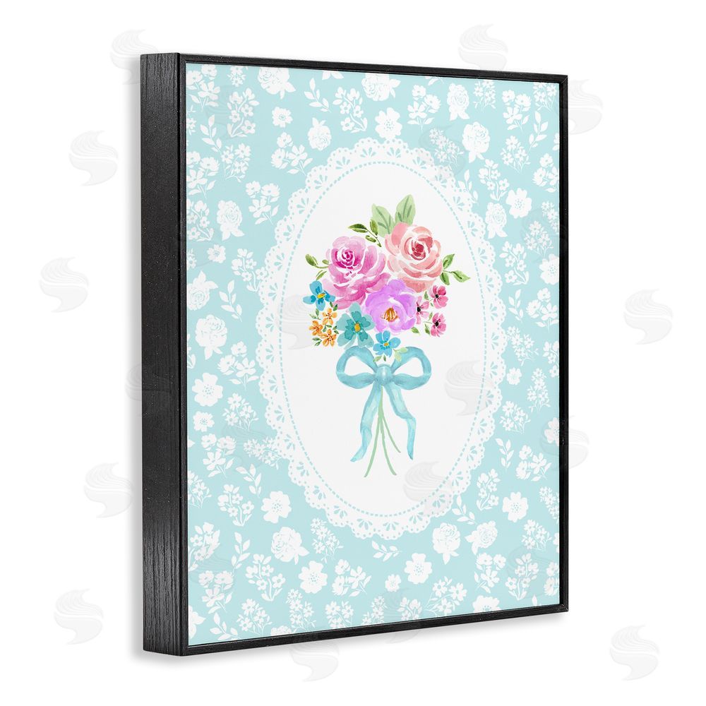 Corinne Haig Aqua Feminine Bouquet Black Framed Giclee Wall Art Print