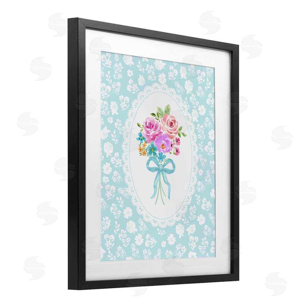 Corinne Haig Aqua Feminine Bouquet Black Framed Print Under Glass Wall Art