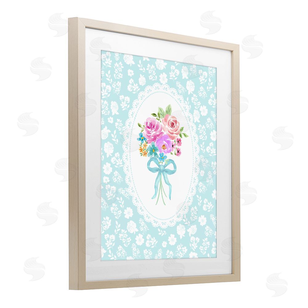Corinne Haig Aqua Feminine Bouquet Birch Framed Print Under Glass Wall Art
