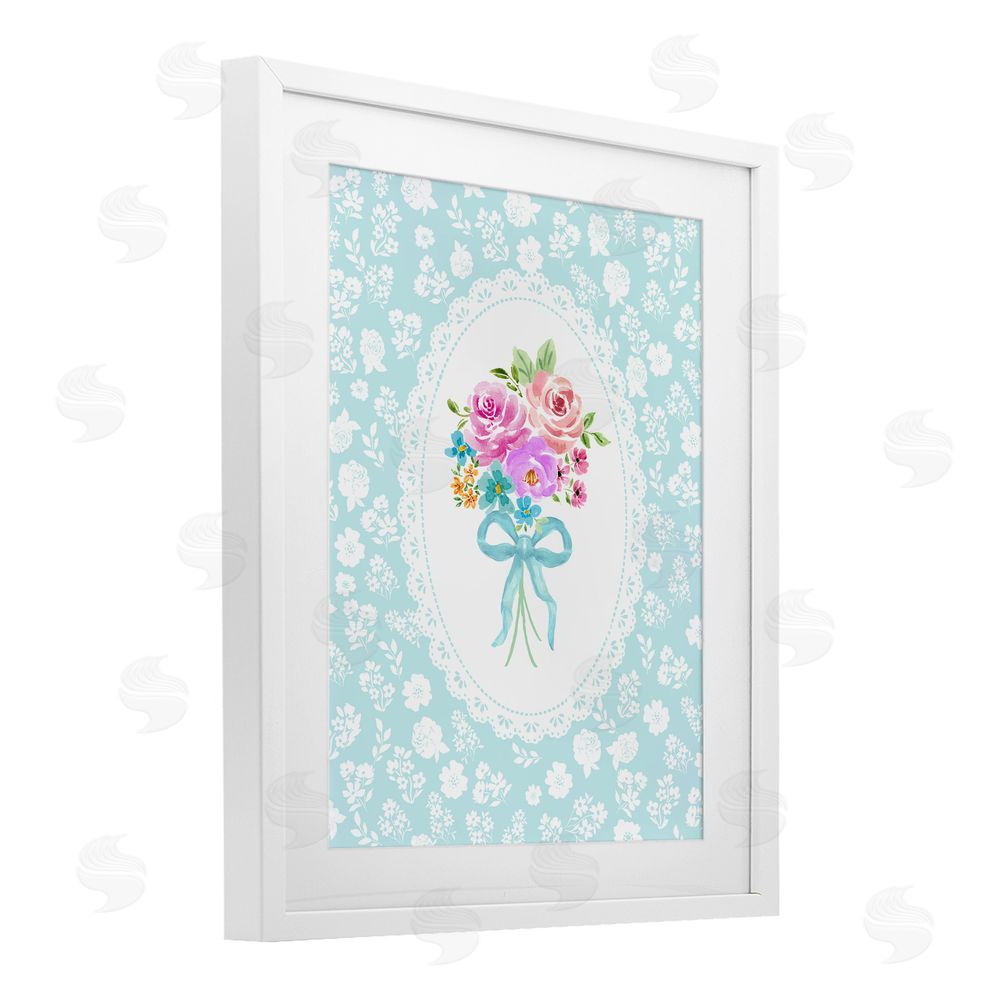 Corinne Haig Aqua Feminine Bouquet White Framed Print Under Glass Wall Art