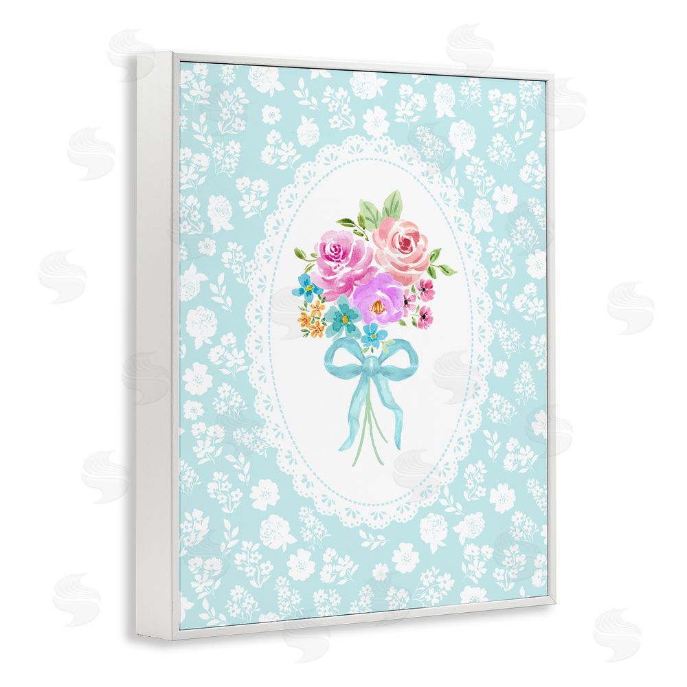 Corinne Haig Aqua Feminine Bouquet White Framed Giclee Wall Art Print