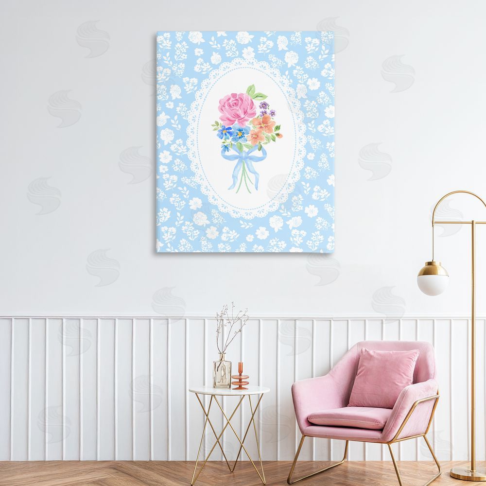 Corinne Haig Blue Feminine Bouquet Stretched Canvas Wall Art in Room