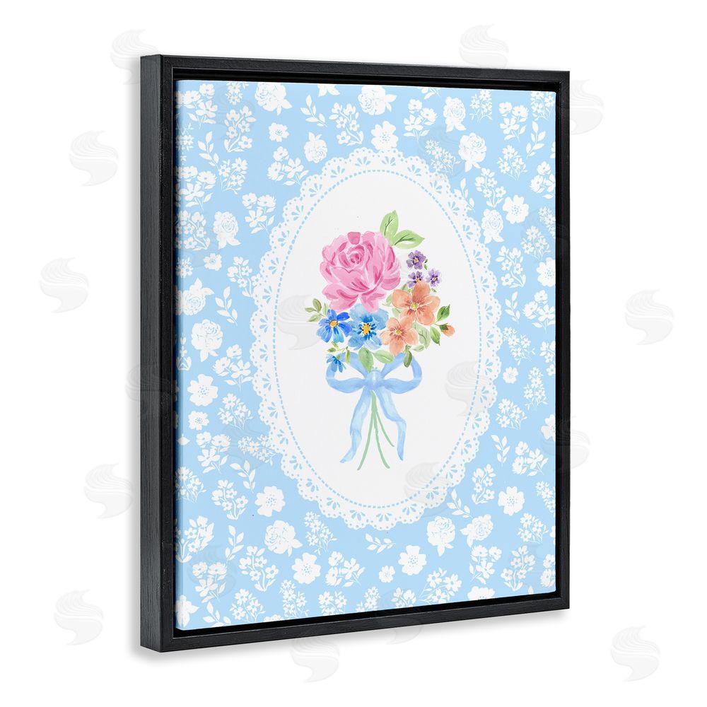 Corinne Haig Blue Feminine Bouquet Black Floating Frame Canvas Wall Art Print