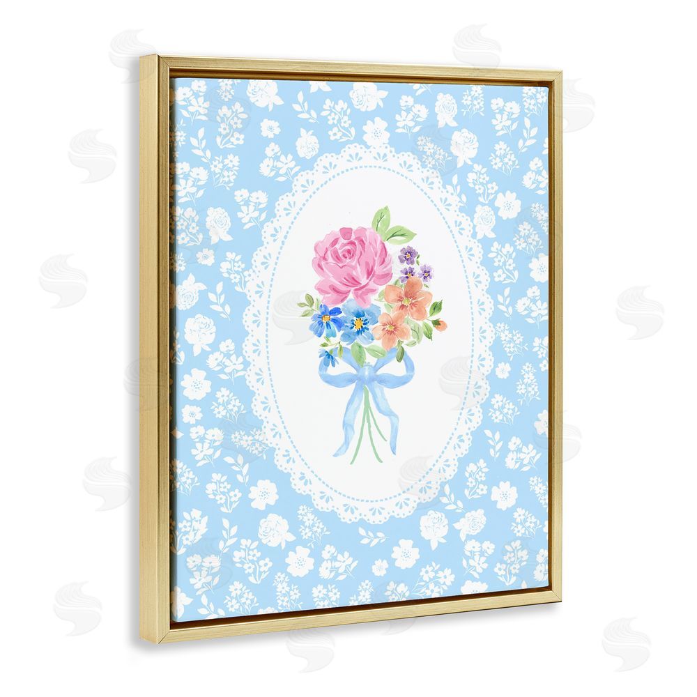 Corinne Haig Blue Feminine Bouquet Gold Floating Frame Canvas Wall Art Print