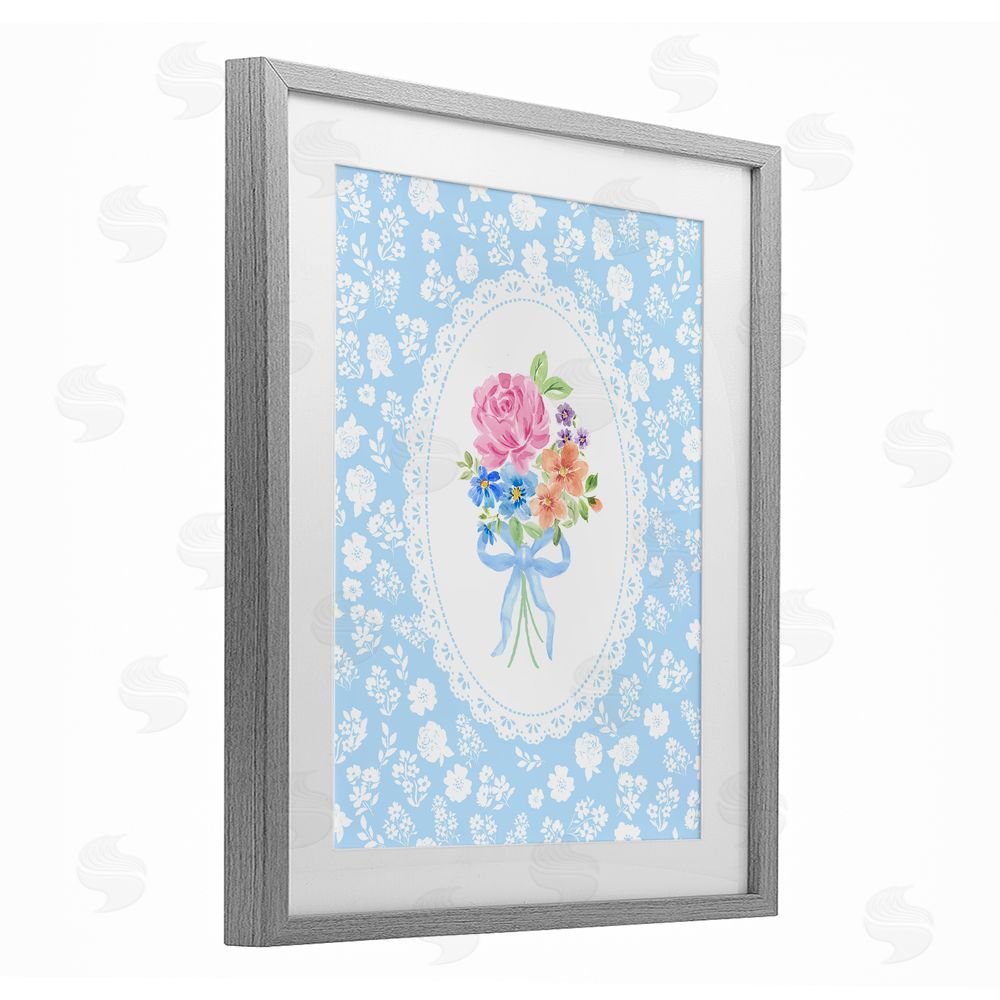 Corinne Haig Blue Feminine Bouquet Gray Framed Print Under Glass Wall Art