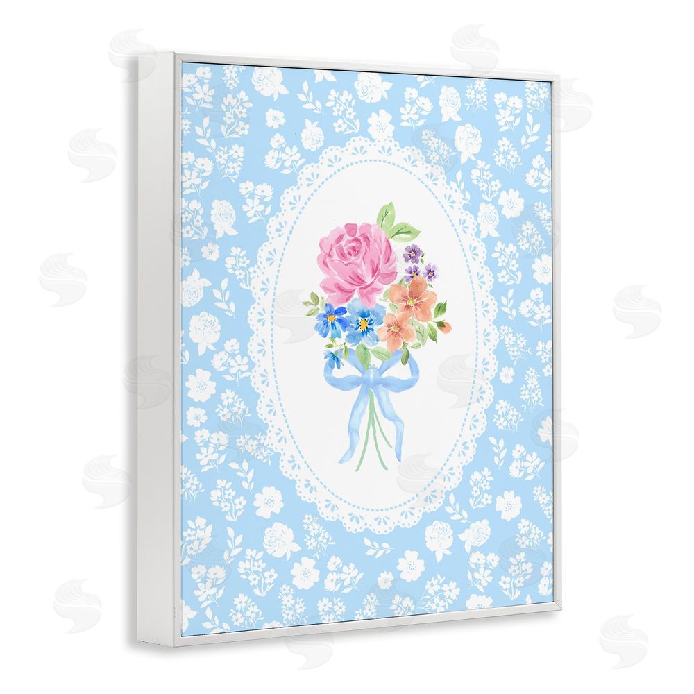 Corinne Haig Blue Feminine Bouquet White Framed Giclee Wall Art Print