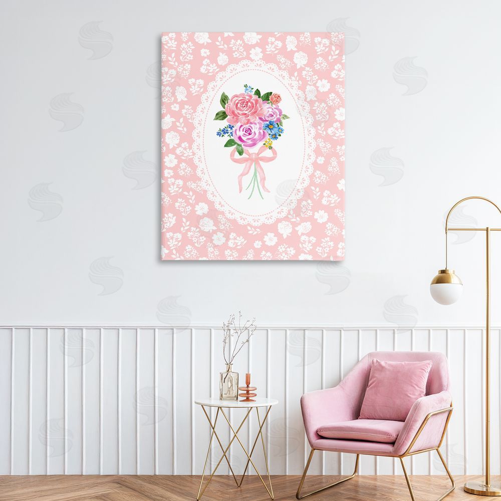 Corinne Haig Peach Feminine Bouquet Stretched Canvas Wall Art Print in Room