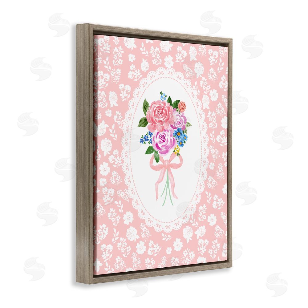 Corinne Haig Peach Feminine Bouquet Brown Floating Frame Canvas Wall Art Print