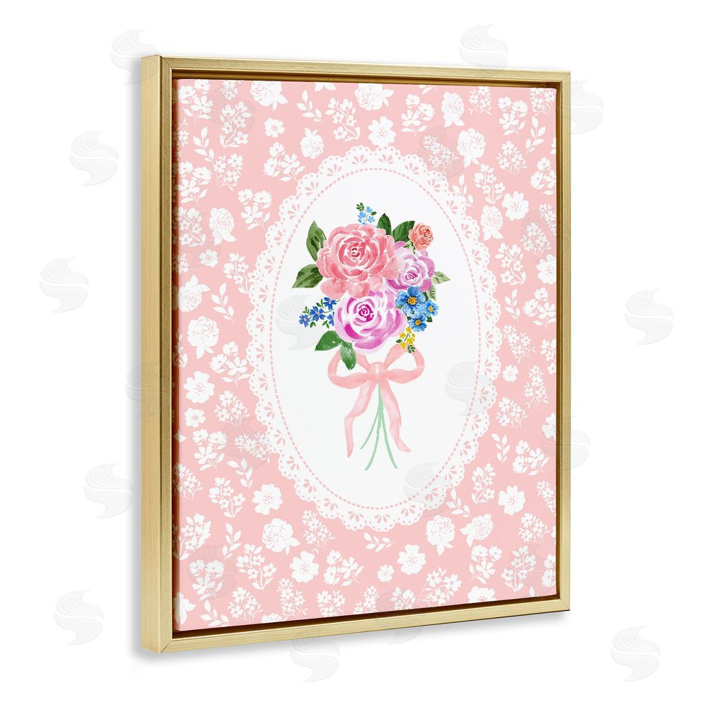 Corinne Haig Peach Feminine Bouquet Gold Floating Frame Canvas Wall Art Print