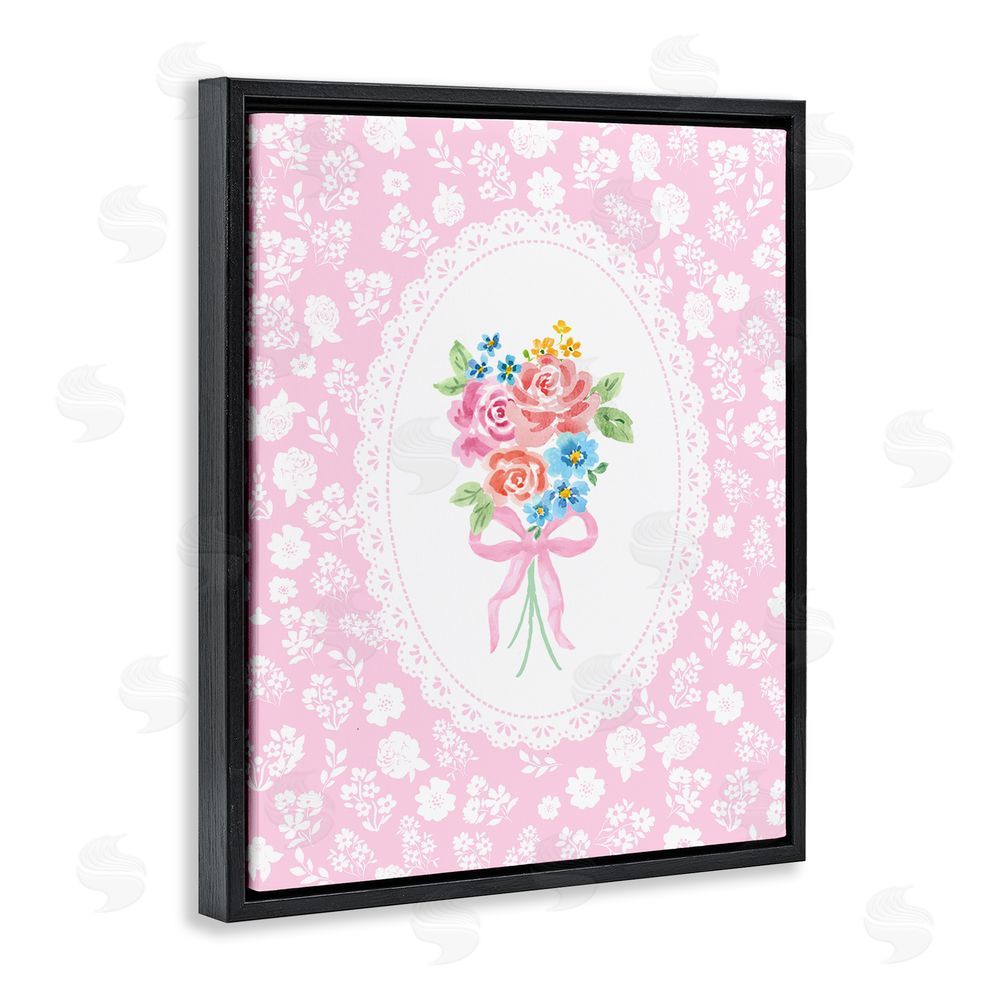 Corinne Haig Pink Feminine Bouquet Black Floating Frame Canvas Wall Art Print