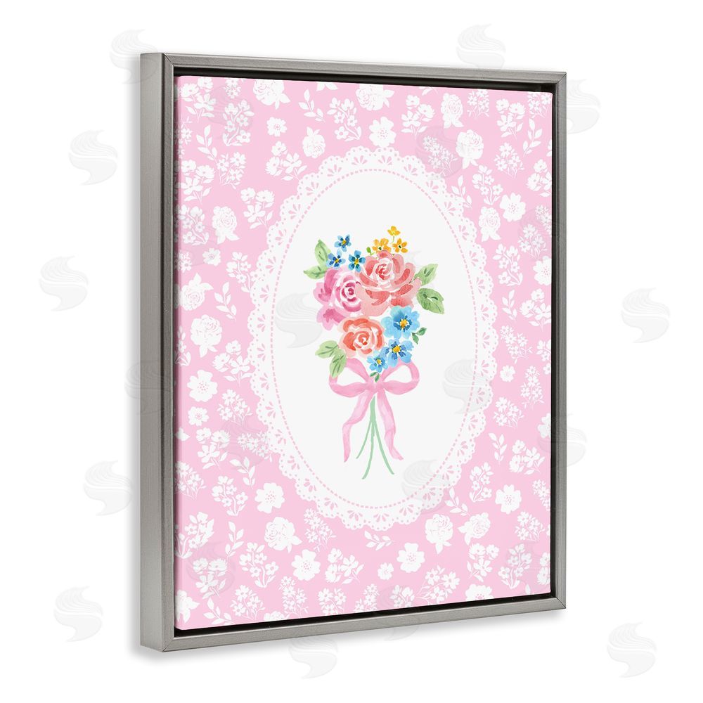 Corinne Haig Pink Feminine Bouquet Gray Floating Frame Canvas Wall Art Print