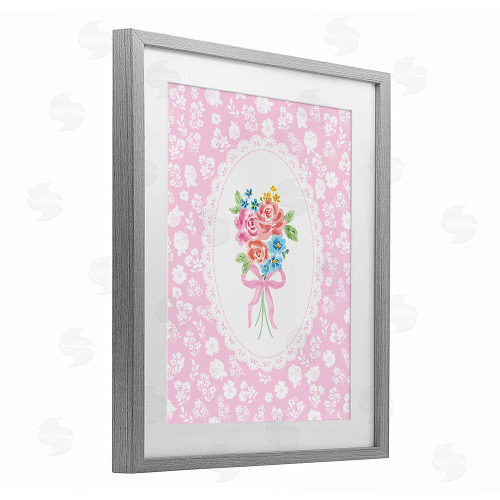 Corinne Haig Pink Feminine Bouquet Gray Framed Print Under Glass Wall Art
