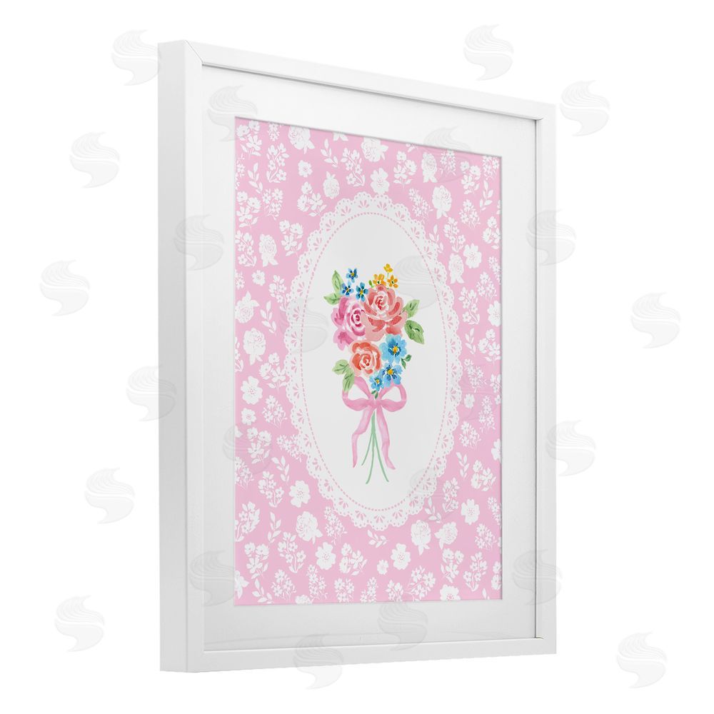 Corinne Haig Pink Feminine Bouquet White Framed Print Under Glass Wall Art