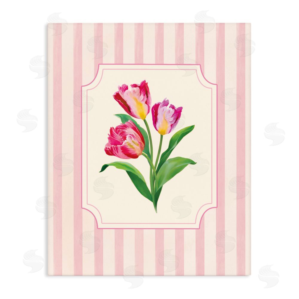 Diane Neukirch Magenta Tulips over Stripes Stretched Canvas Wall Art