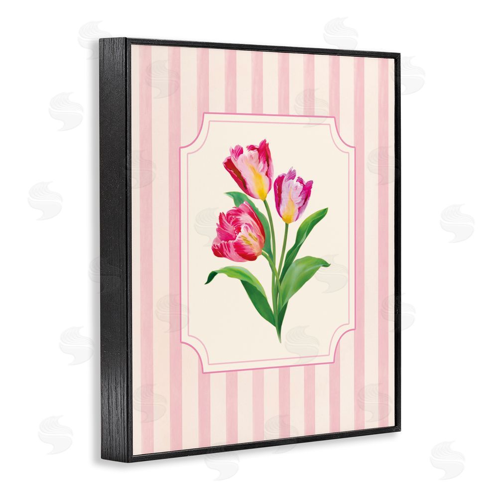 Diane Neukirch Magenta Tulips over Stripes Black Framed Giclee Wall Art