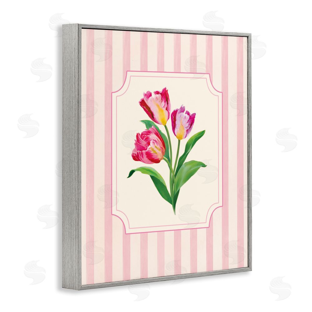 Diane Neukirch Magenta Tulips over Stripes Gray Framed Giclee Wall Art