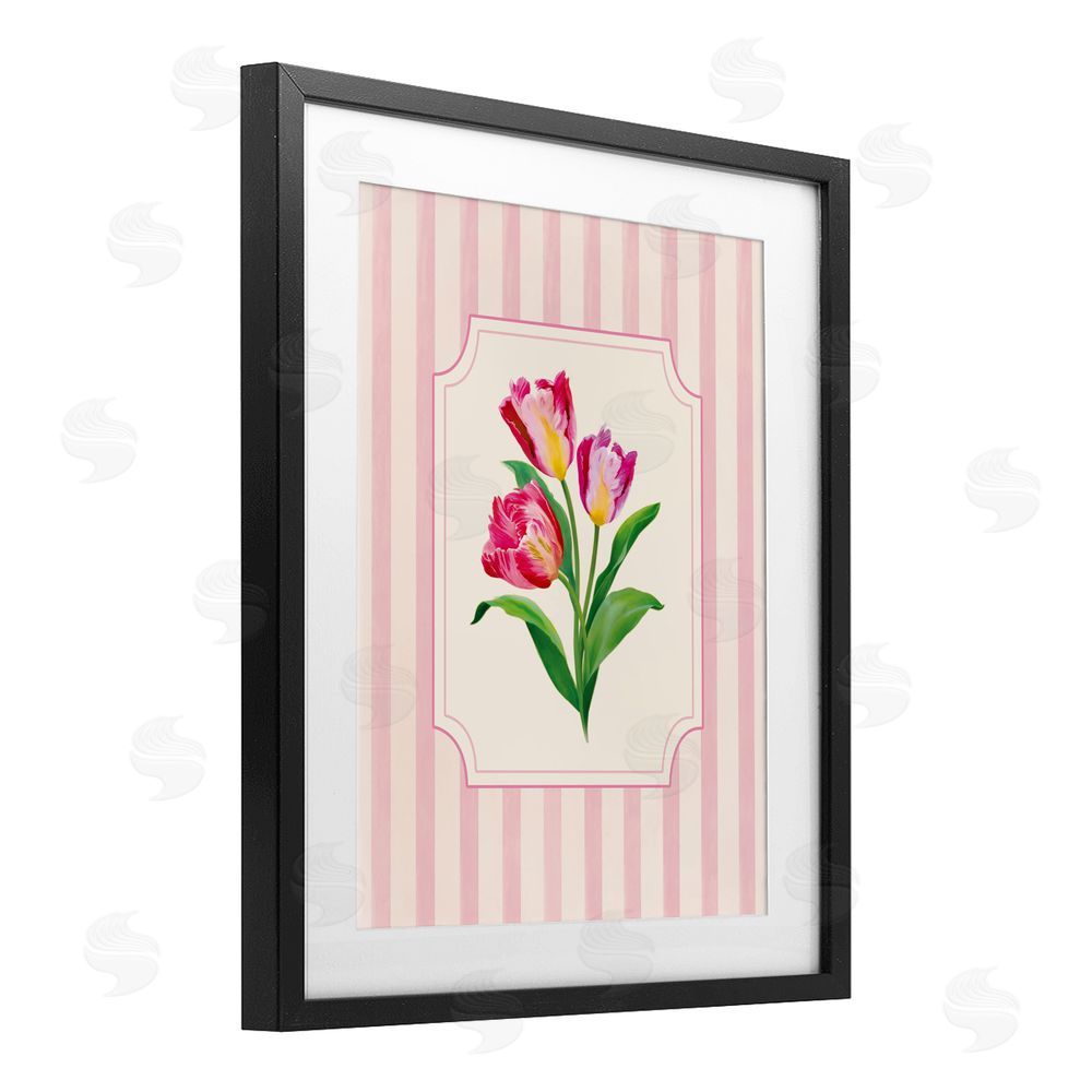 Diane Neukirch Magenta Tulips over Stripes Black Framed Print Under Glass Wall Art