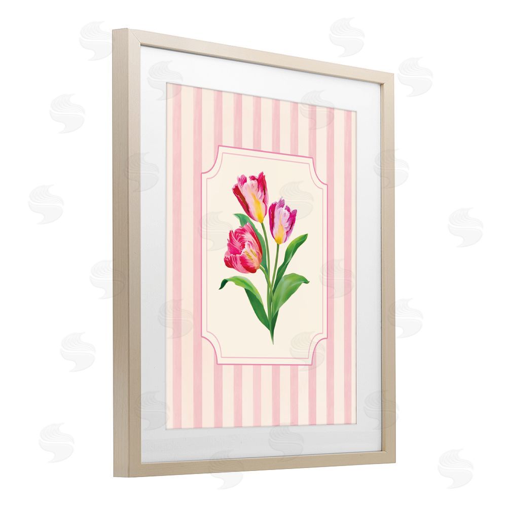Diane Neukirch Magenta Tulips over Stripes Brown Framed Print Under Glass Wall Art