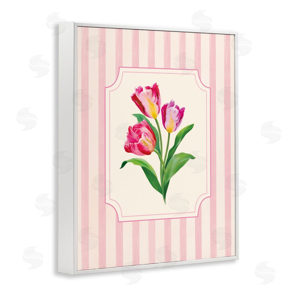 Diane Neukirch Magenta Tulips over Stripes White Framed Giclee Wall Art