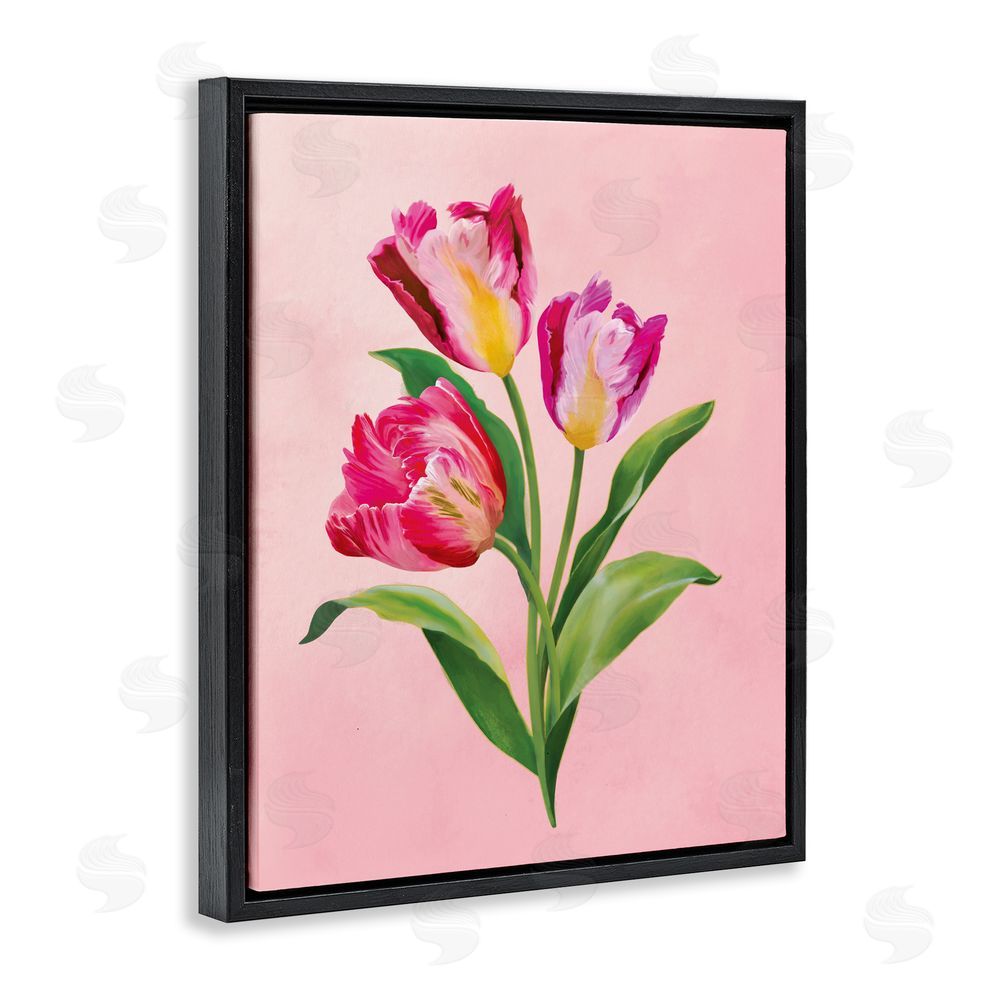 Diane Neukirch Vibrant Magenta Tulips Black Floating Framed Canvas Wall Art Print
