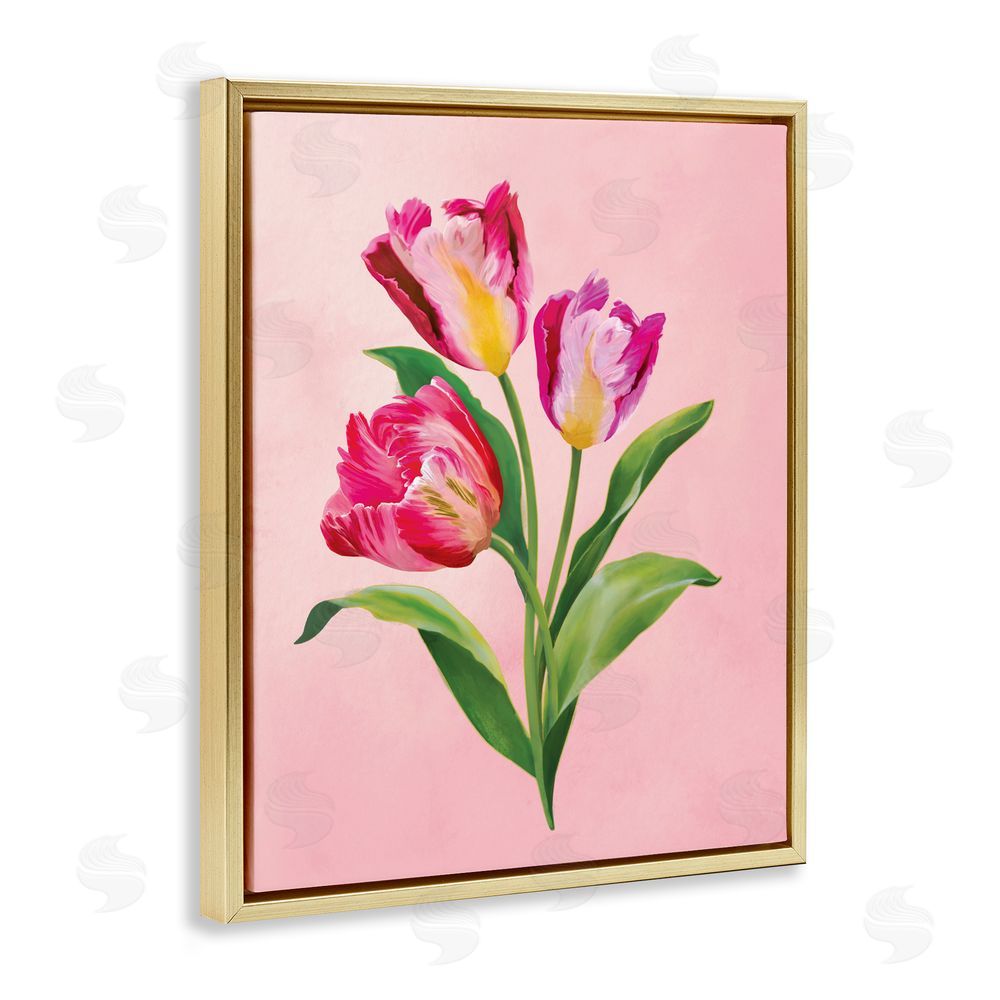 Diane Neukirch Vibrant Magenta Tulips Gold Floating Framed Canvas Wall Art Print