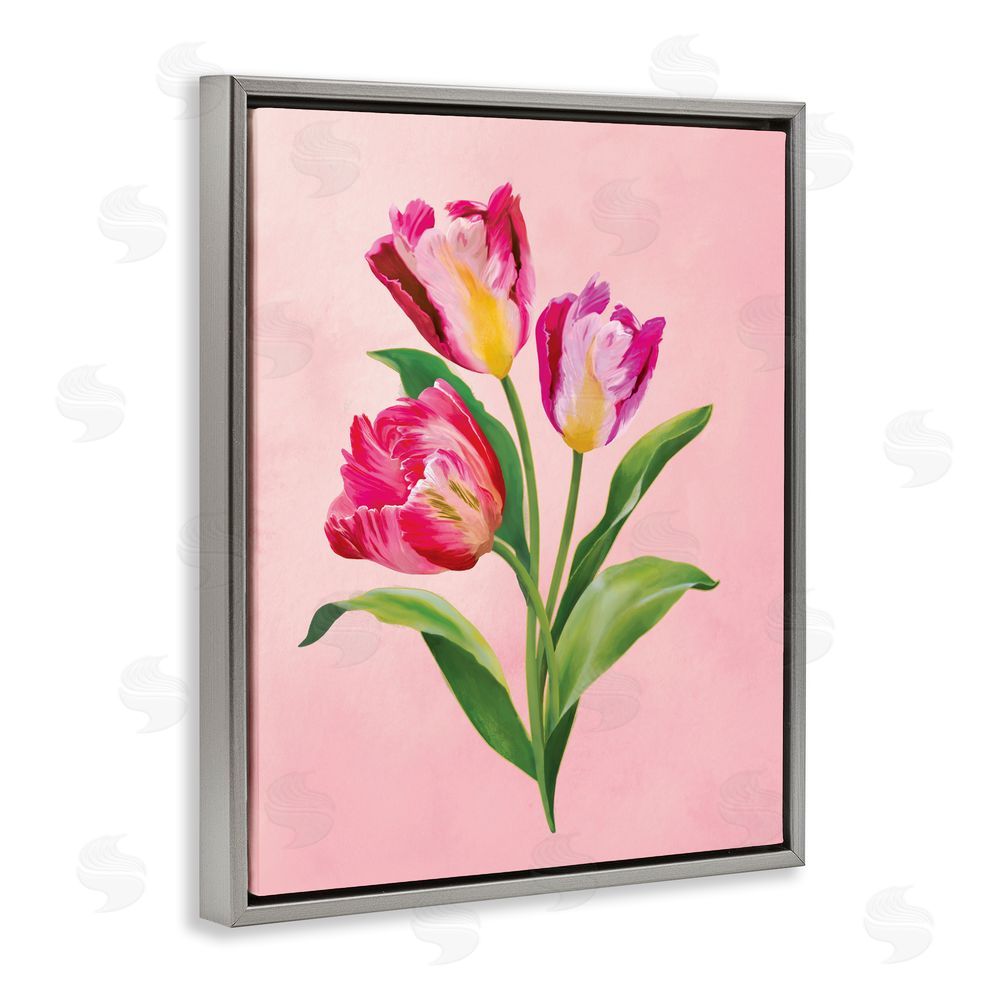 Diane Neukirch Vibrant Magenta Tulips Gray Floating Framed Canvas Wall Art Print