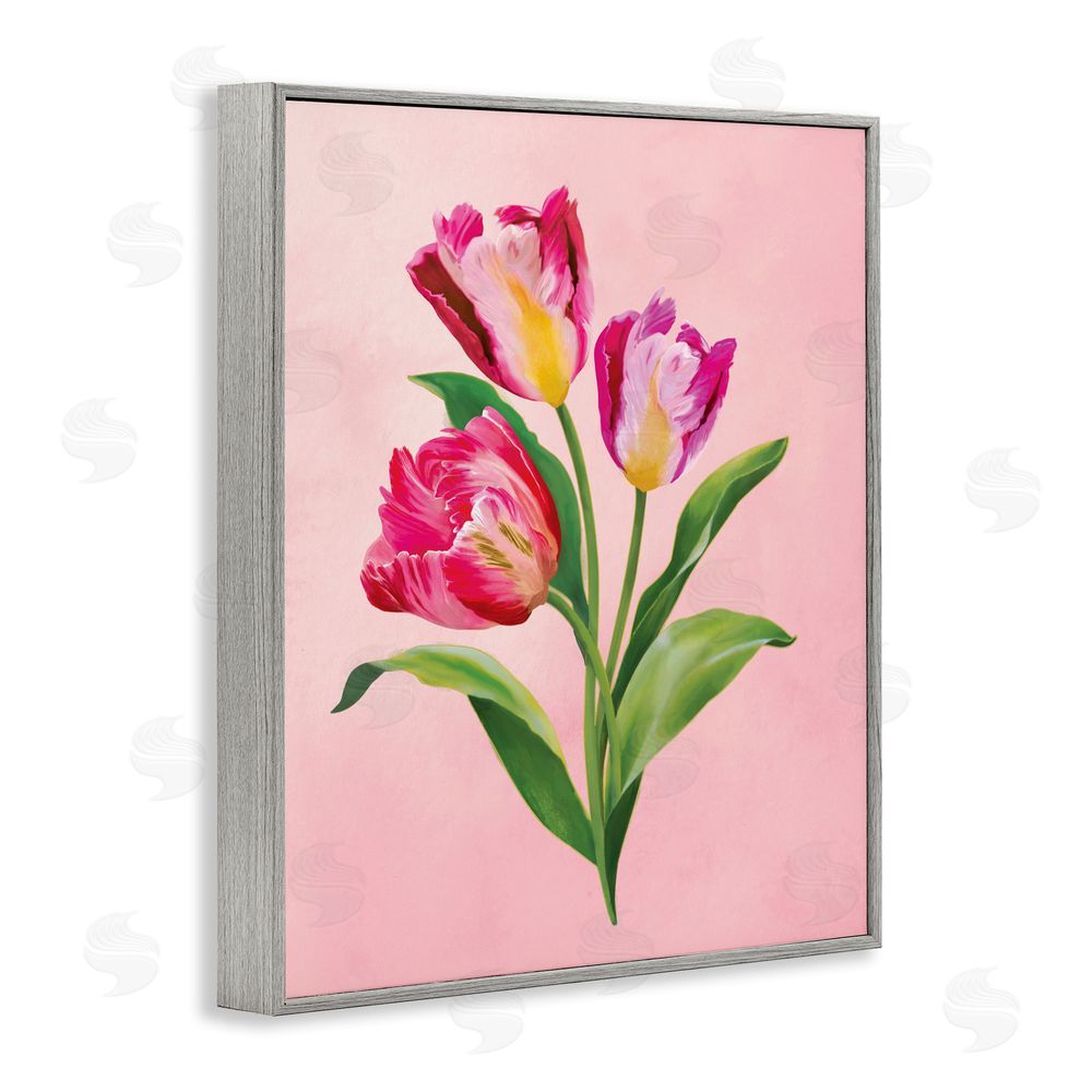 Diane Neukirch Vibrant Magenta Tulips Gray Framed Giclee Wall Art Print