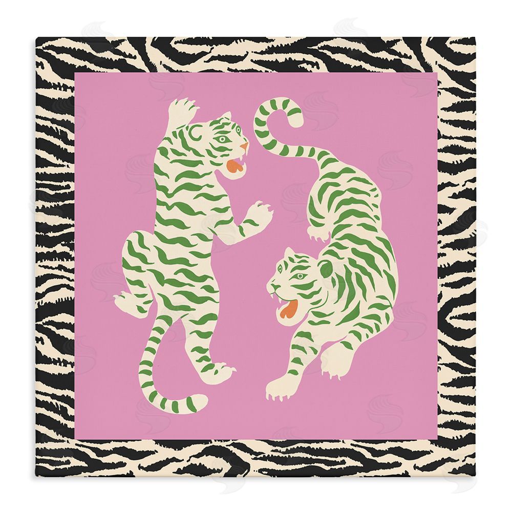 Karolina Sato Purple & Green Twin Tigers Stretched Canvas Wall Art
