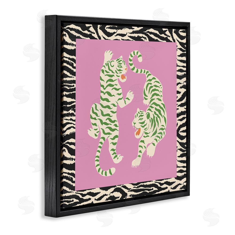 Karolina Sato Purple & Green Twin Tigers Black Floating Framed Canvas Wall Art