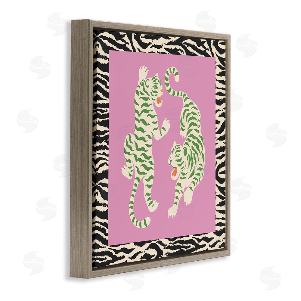 Karolina Sato Purple & Green Twin Tigers Brown Floating Framed Canvas Wall Art