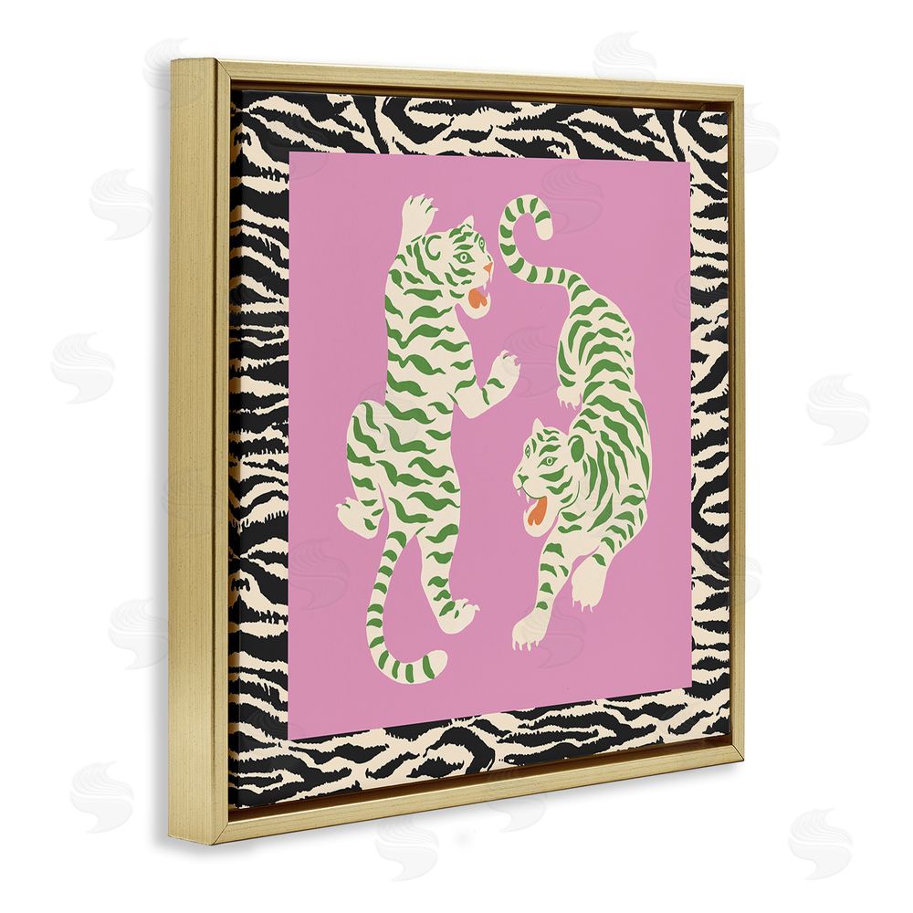 Karolina Sato Purple & Green Twin Tigers Gold Floating Framed Canvas Wall Art