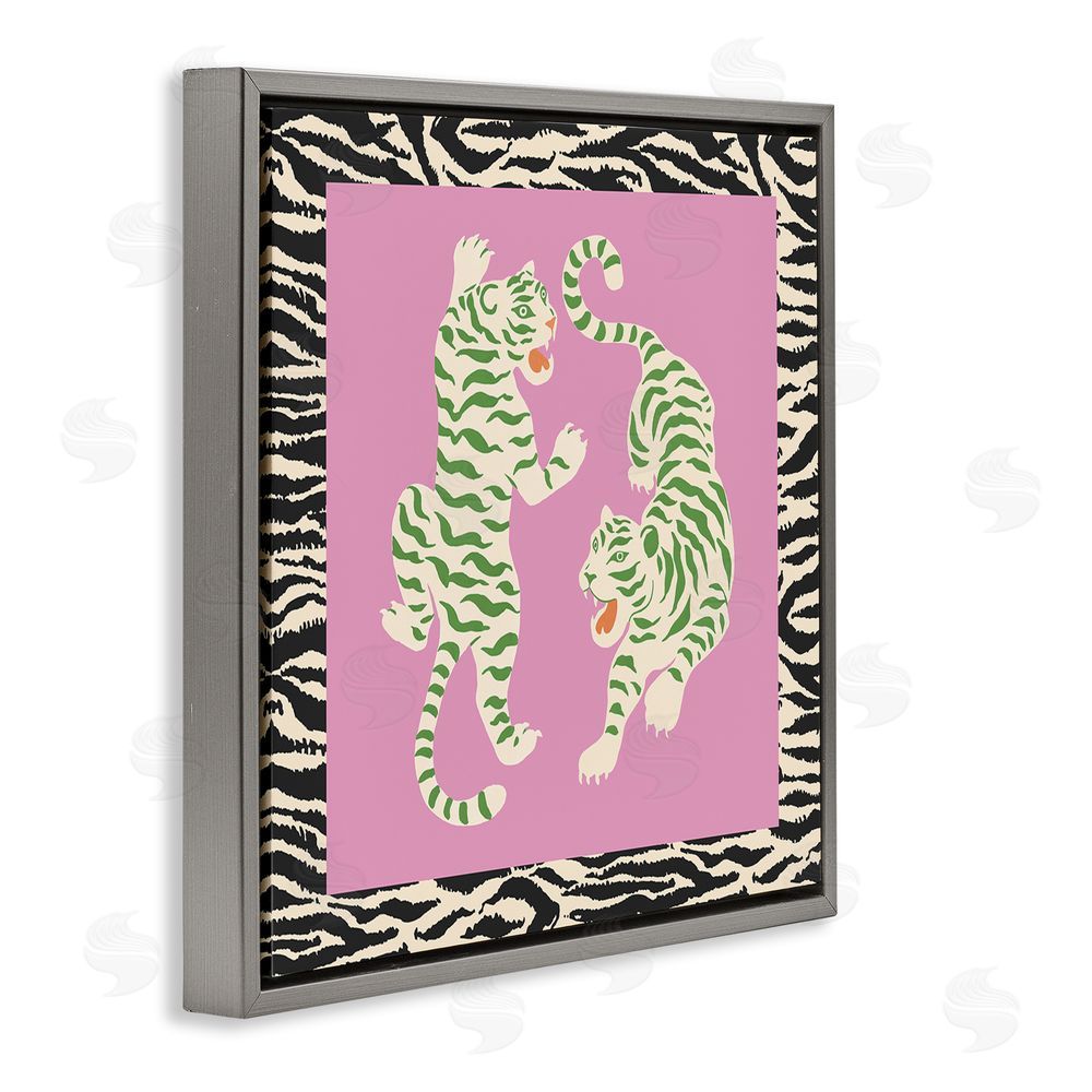Karolina Sato Purple & Green Twin Tigers Gray Floating Framed Canvas Wall Art