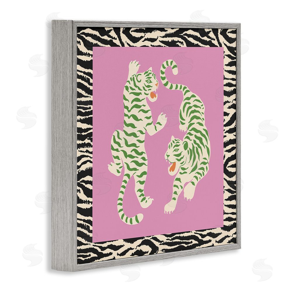 Karolina Sato Purple & Green Twin Tigers Gray Framed Giclee Wall Art