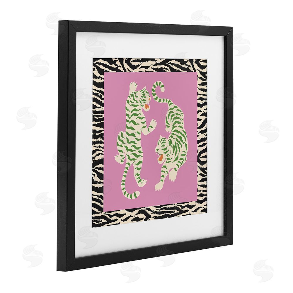 Karolina Sato Purple & Green Twin Tigers Black Framed Print Under Glass Wall Art