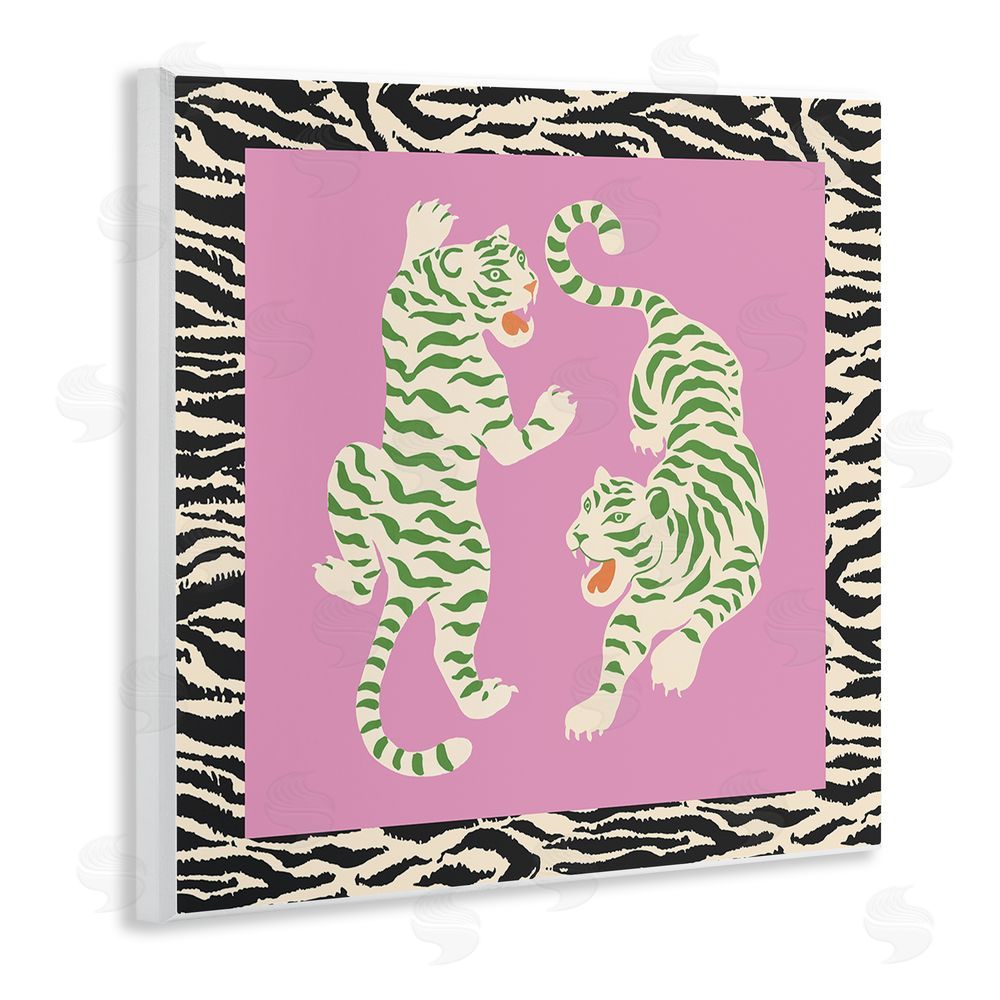 Karolina Sato Purple & Green Twin Tigers Wall Plaque Home Decor Art Print