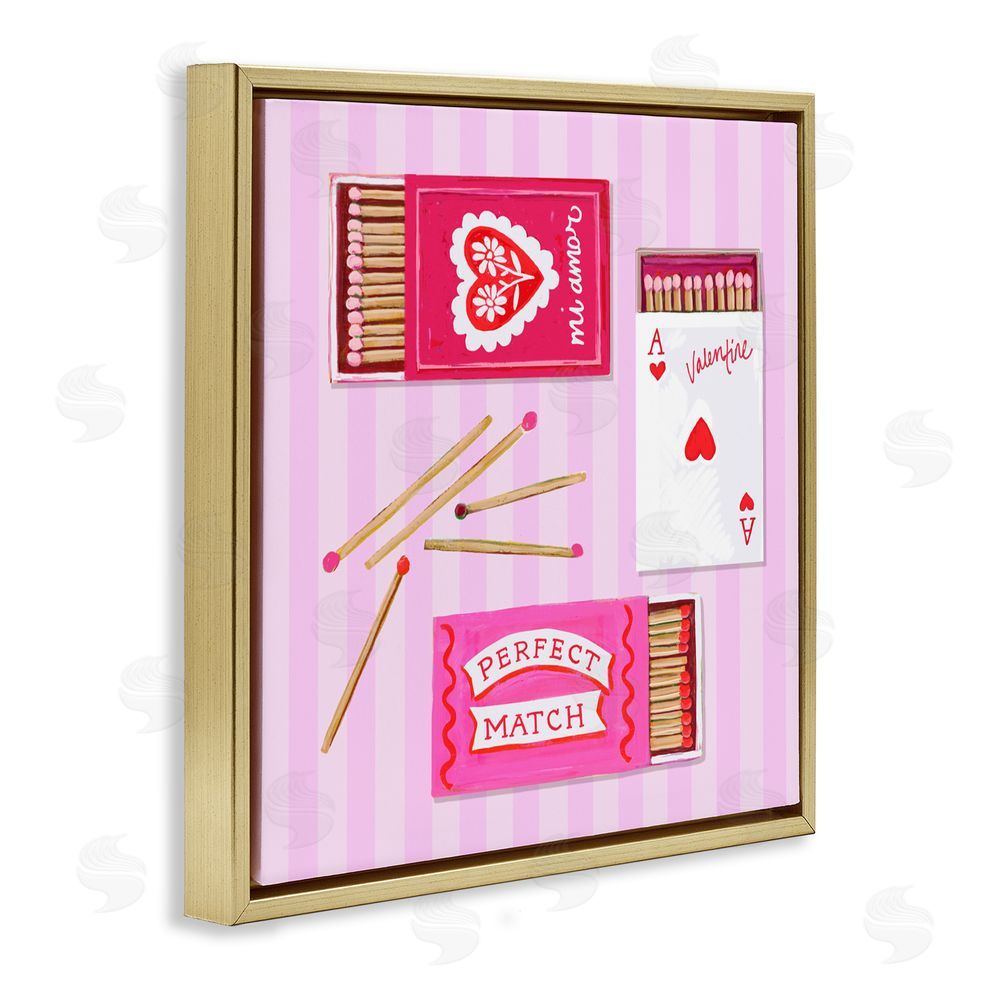 Rachael Reese Romantic Valentine's Matchboxes Gold Floating Frame Canvas Wall Art Print