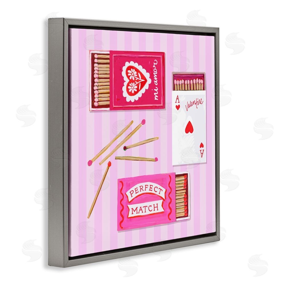 Rachael Reese Romantic Valentine's Matchboxes Gray Floating Frame Canvas Wall Art Print
