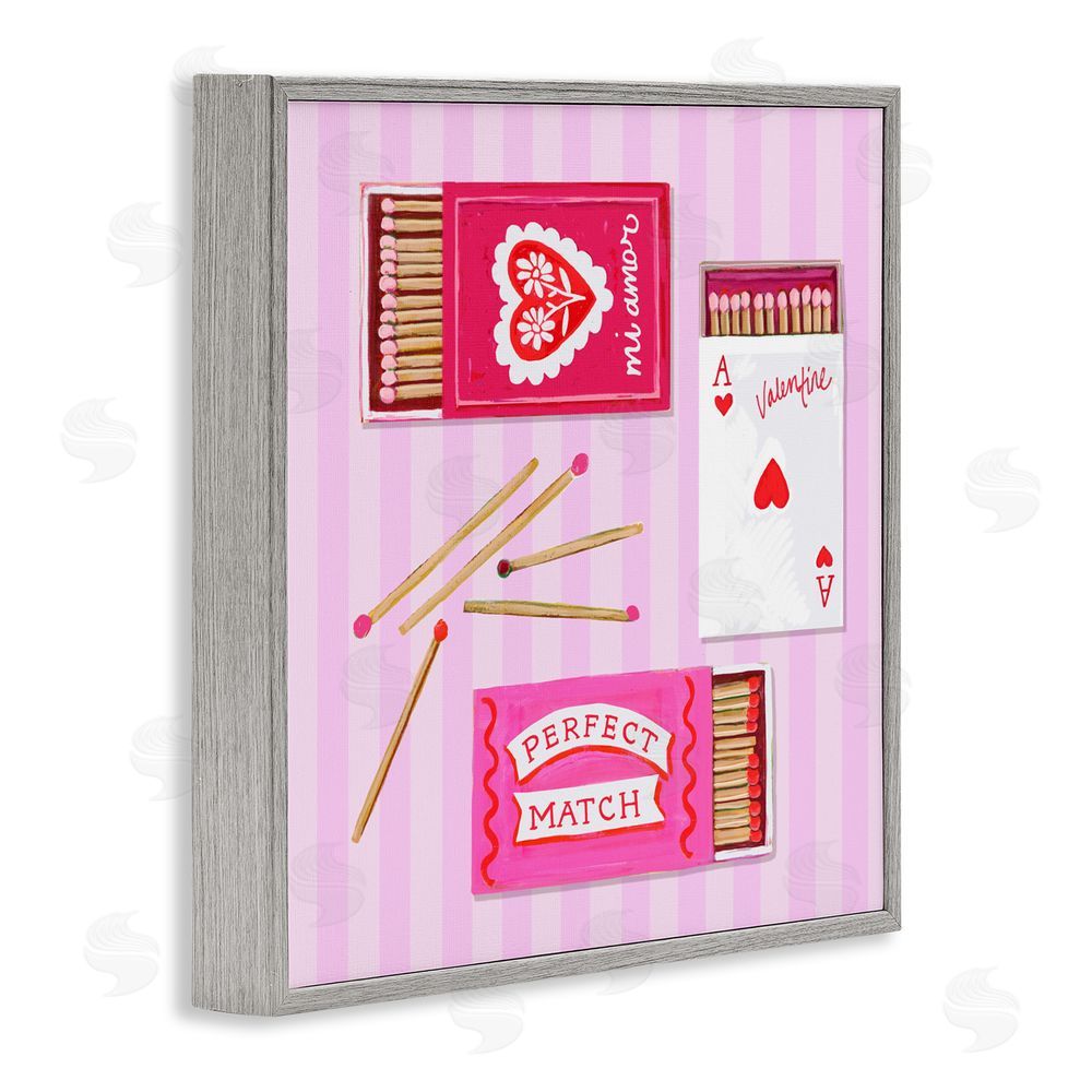 Rachael Reese Romantic Valentine's Matchboxes Gray Framed Giclee Wall Art Print