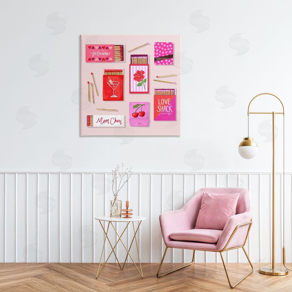 Rachael Reese Je T'aime Romantic Matchbox Set Stretched Canvas Wall Art in Room