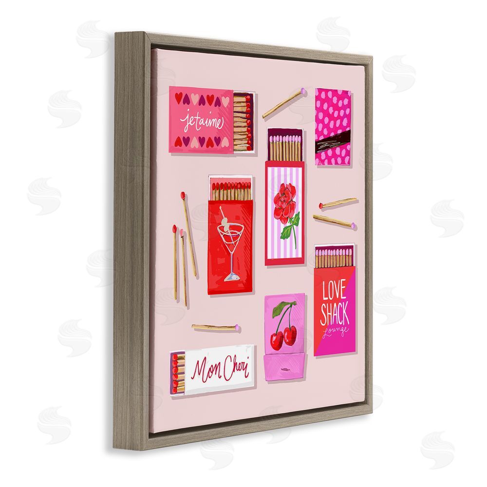Rachael Reese Je T'aime Romantic Matchbox Set Brown Floating Framed Canvas Wall Art