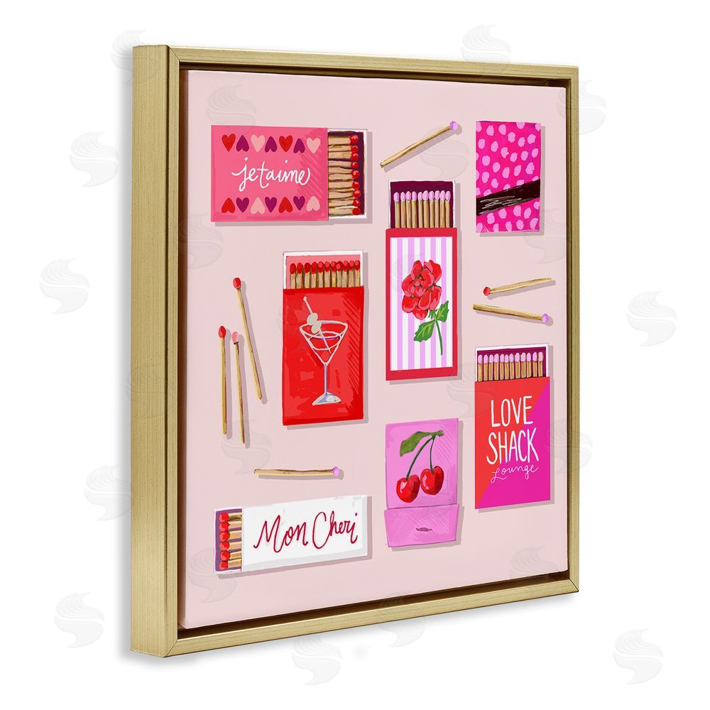 Rachael Reese Je T'aime Romantic Matchbox Set Gold Floating Framed Canvas Wall Art