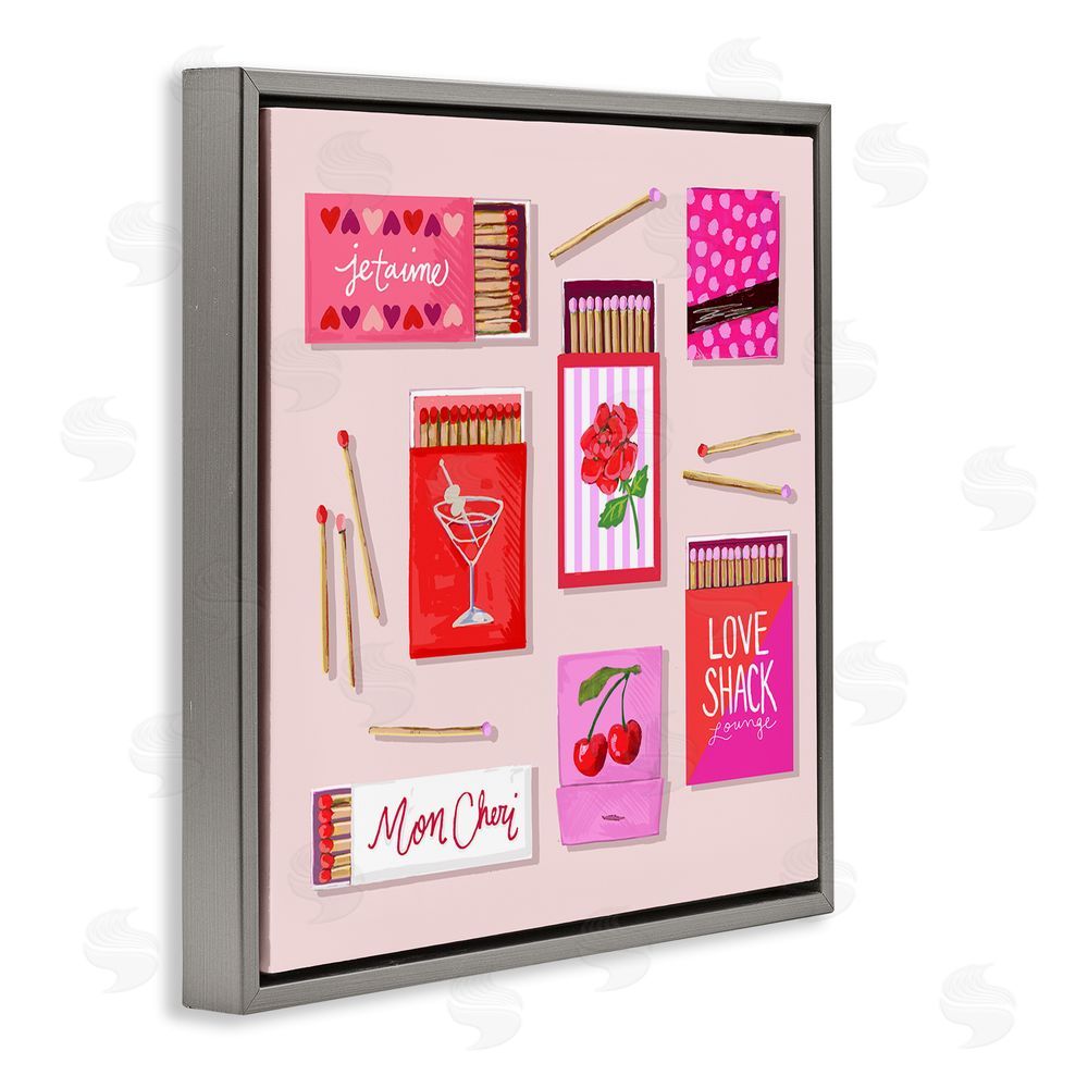 Rachael Reese Je T'aime Romantic Matchbox Set Gray Floating Framed Canvas Wall Art
