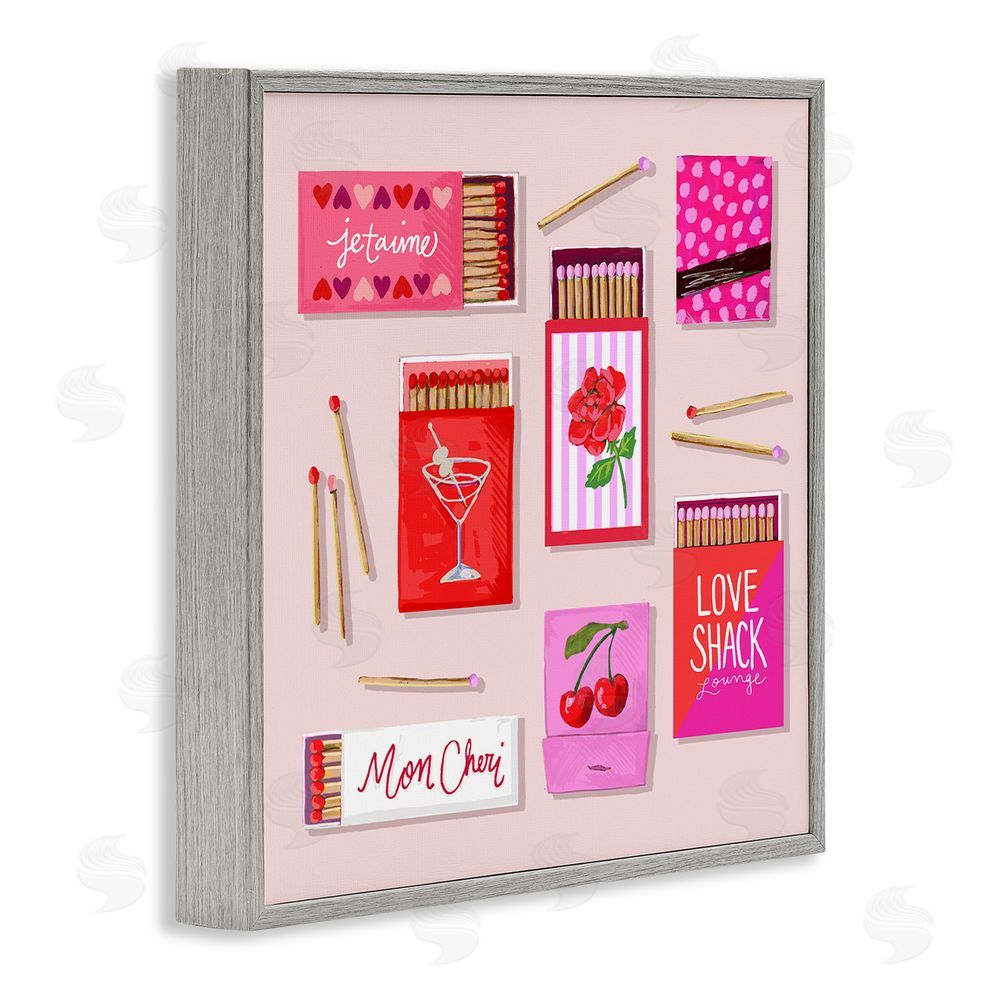 Rachael Reese Je T'aime Romantic Matchbox Set Gray Framed Giclee Wall Art