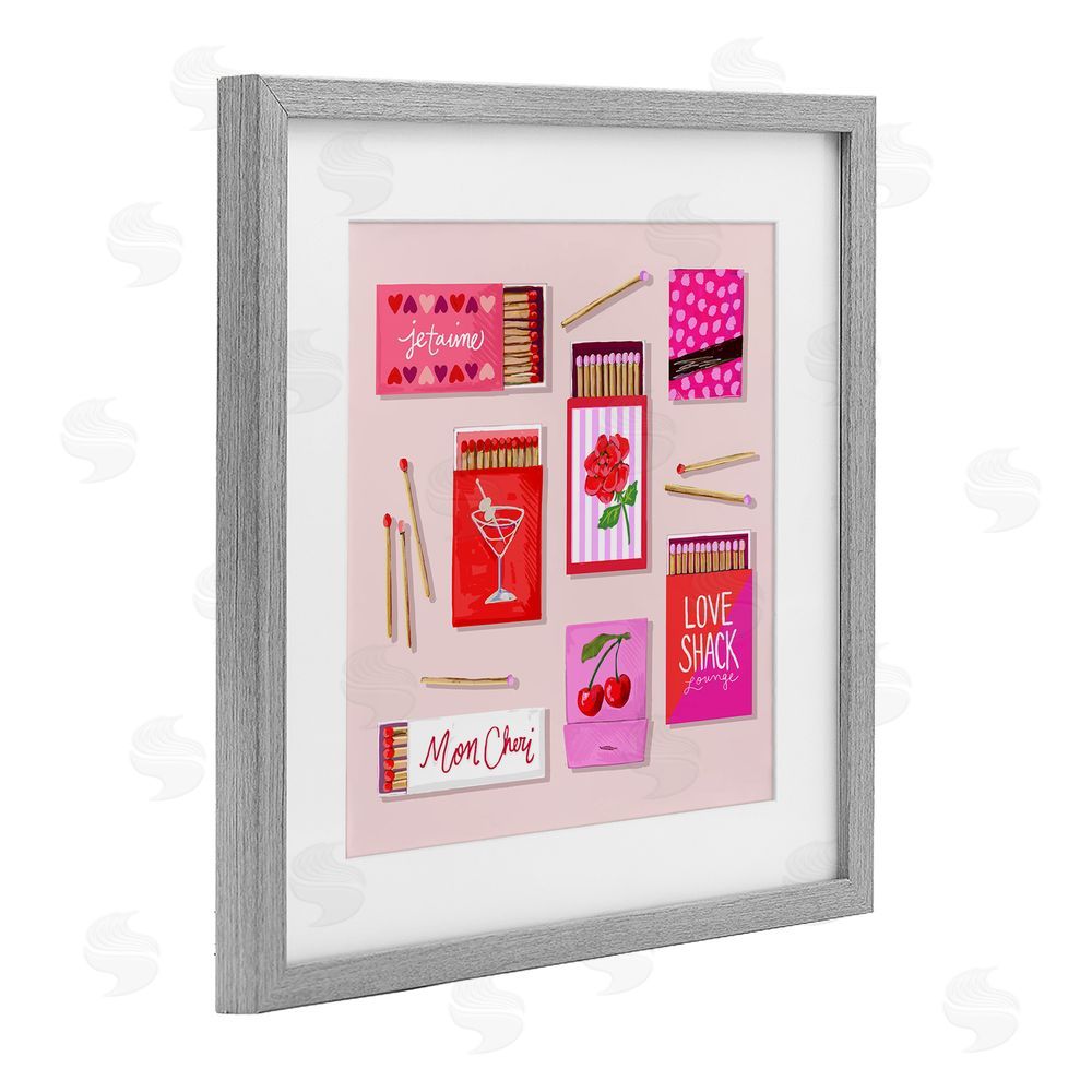 Rachael Reese Je T'aime Romantic Matchbox Set Gray Framed Print Under Glass Wall Art