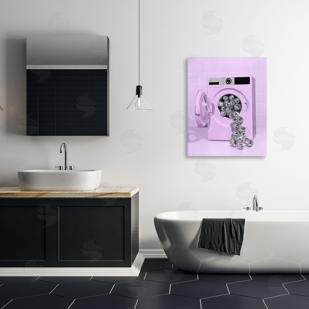 LISH Creative Disco Laundry Machine over Purple Stretched Canvas Wall Art in Room