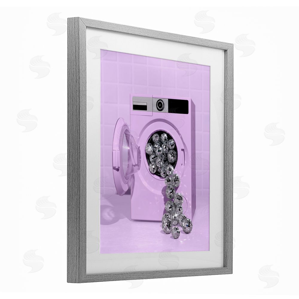 LISH Creative Disco Laundry Machine over Purple Gray Framed Print Under Glass Wall Art