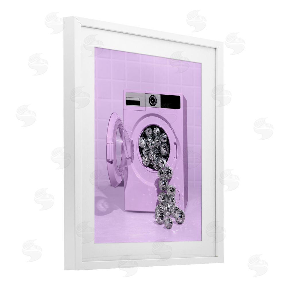 LISH Creative Disco Laundry Machine over Purple White Framed Print Under Glass Wall Art