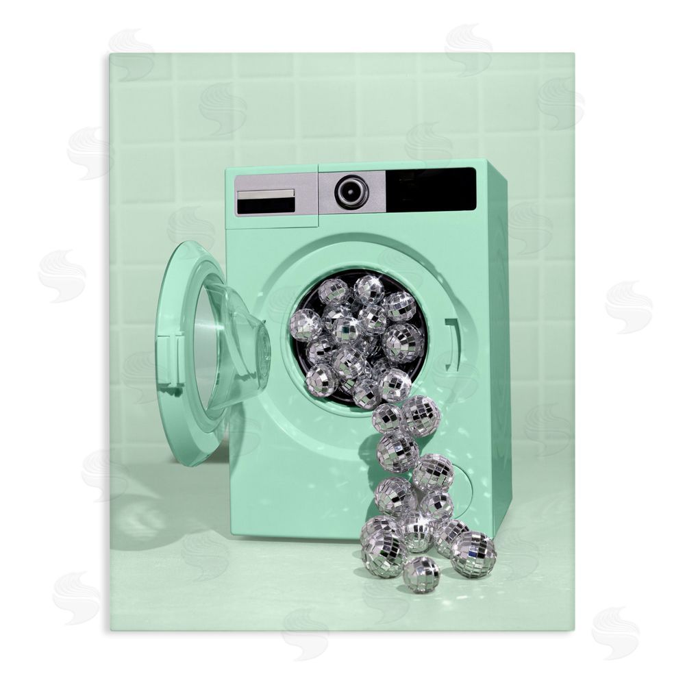LISH Creative Disco Laundry Machine over Green Stretched Canvas Wall Art