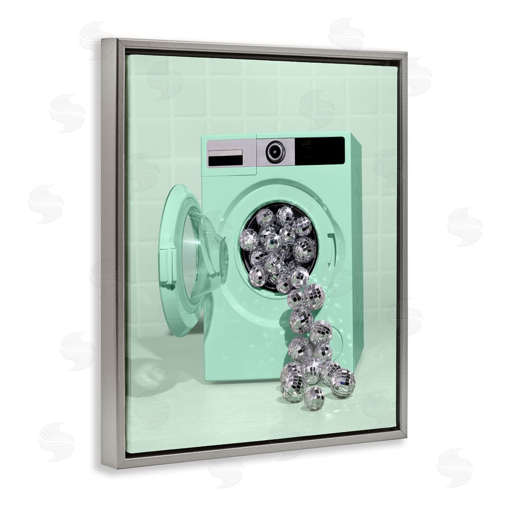 LISH Creative Disco Laundry Machine over Green Gray Floating Frame Canvas Wall Art Print